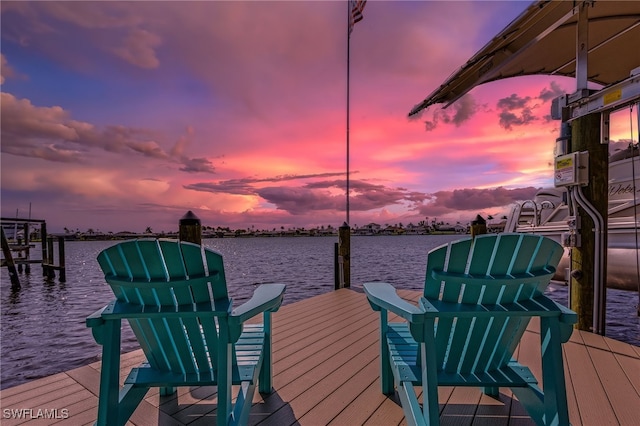 view of dock featuring a water view