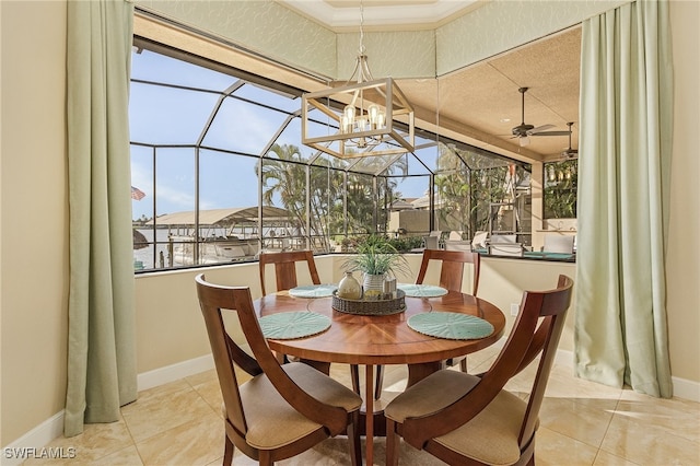 dining room featuring ceiling fan and light tile patterned floors