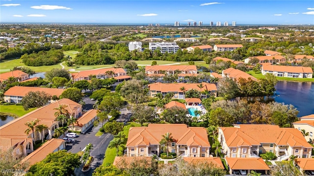 aerial view with a water view