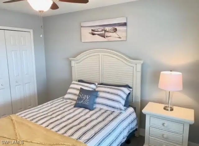 bedroom featuring a closet and ceiling fan