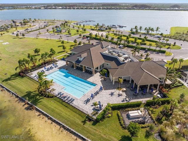 bird's eye view featuring a water view