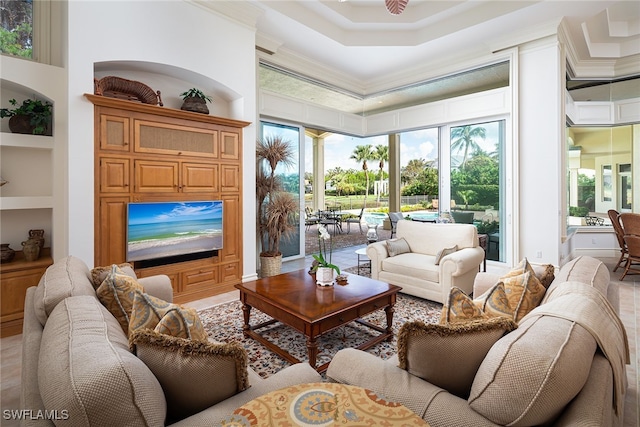 interior space with a tray ceiling