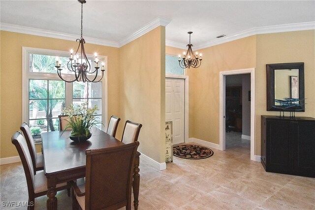 9812 Fathom Ct, Fort Myers, FL 33919 - dining area with a chandelier, ornamental molding, and baseboards