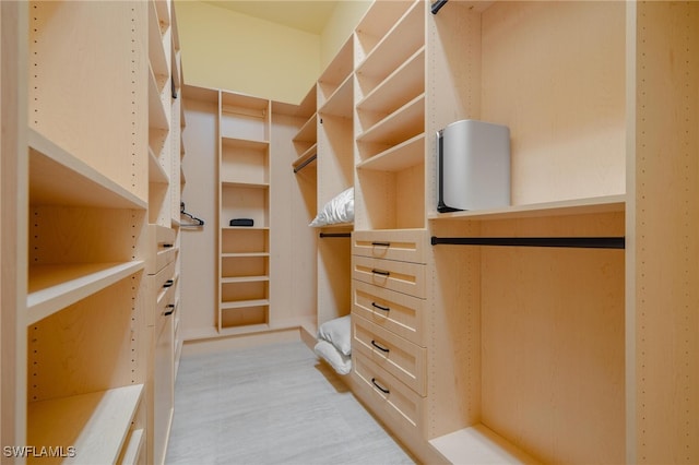 spacious closet featuring light hardwood / wood-style floors