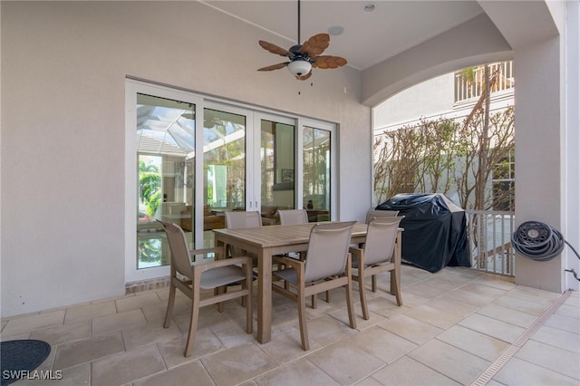 view of patio / terrace with grilling area and ceiling fan