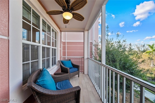 balcony with ceiling fan