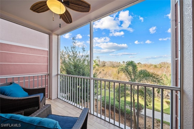 balcony with ceiling fan