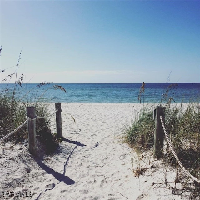 view of water feature with a view of the beach