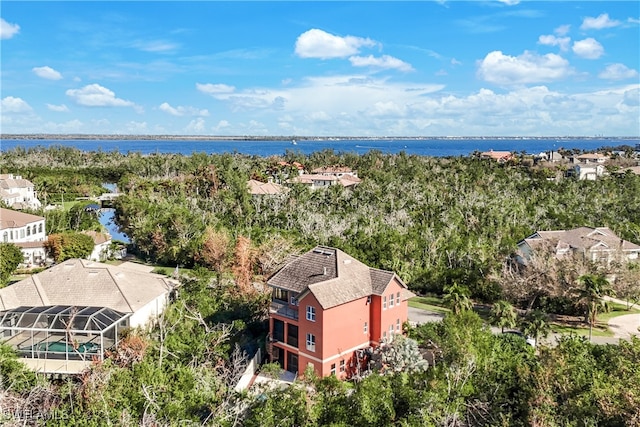 aerial view featuring a water view