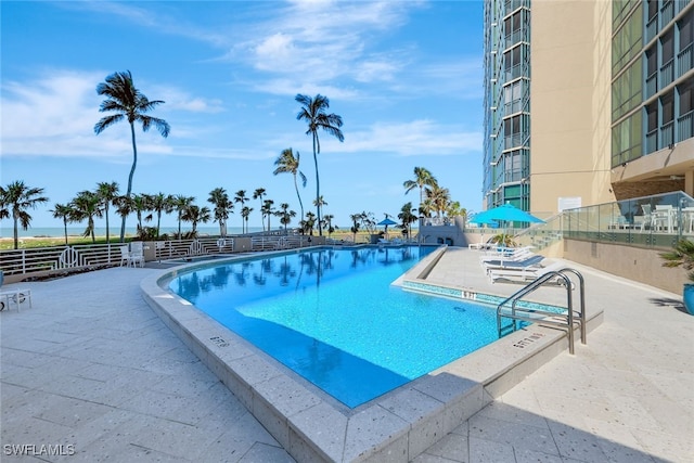 view of pool featuring a patio