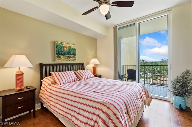 4761 W Bay Blvd Unit 403, Estero, FL 33928 - bedroom featuring access to outside, wood finished floors, a wall of windows, and a ceiling fan