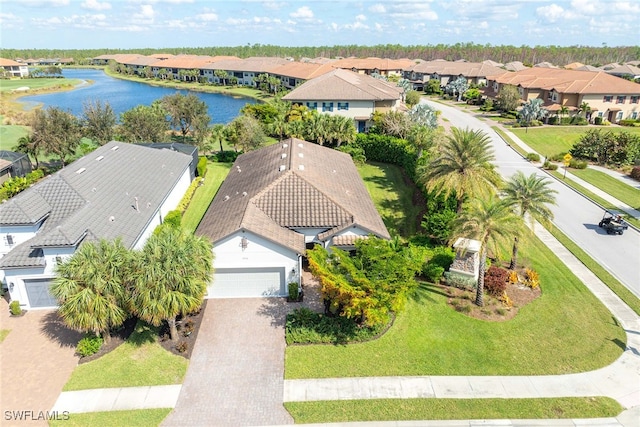 aerial view with a water view