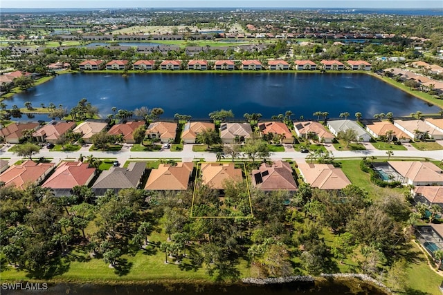 bird's eye view featuring a water view