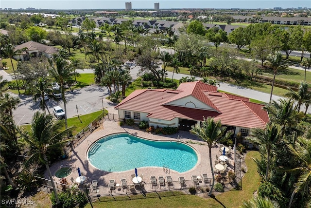 view of swimming pool with a patio area