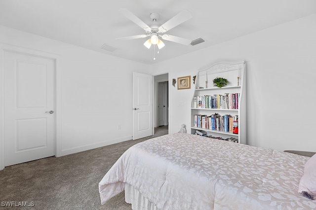 bedroom featuring carpet flooring and ceiling fan