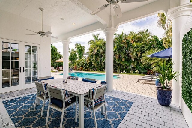 view of patio / terrace with french doors and ceiling fan