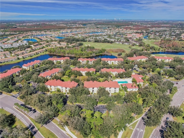 bird's eye view featuring a water view