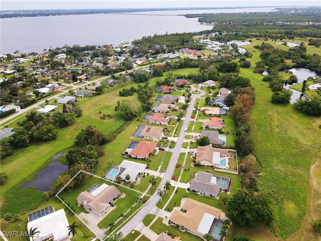 bird's eye view featuring a water view