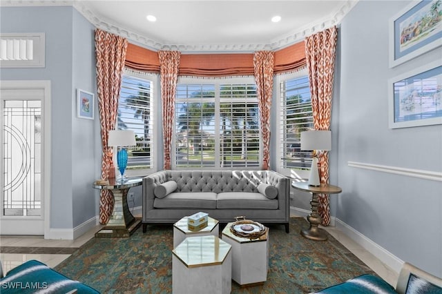 living room featuring tile patterned floors