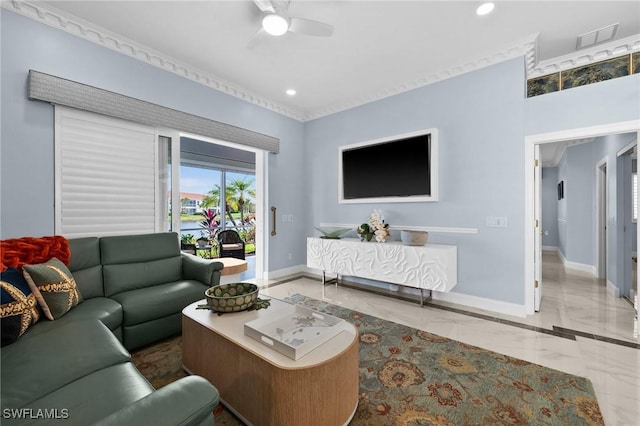 living room with ceiling fan