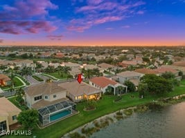 view of aerial view at dusk