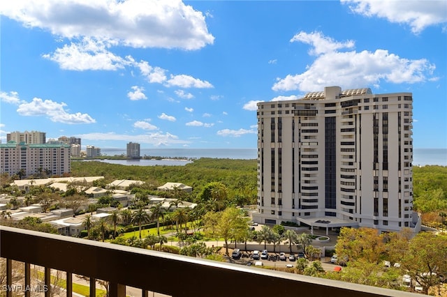 exterior space with a water view