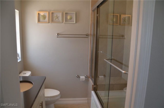 bathroom with vanity, toilet, and tile patterned flooring