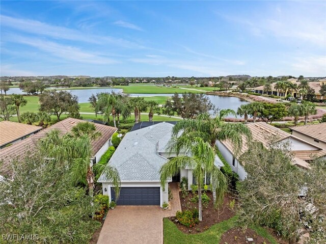 drone / aerial view featuring a water view