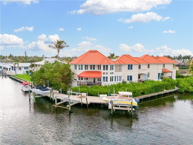 dock area featuring a water view