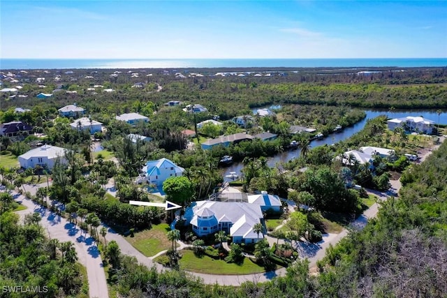 aerial view with a water view