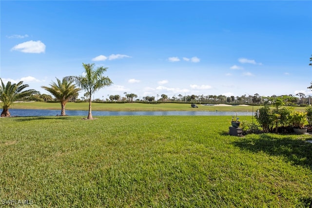 view of yard with a water view