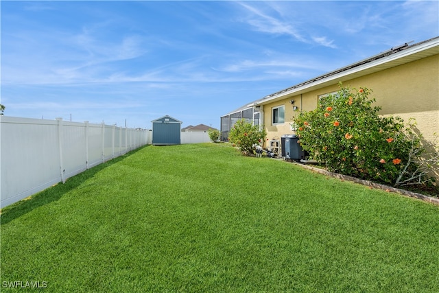 view of yard with a shed