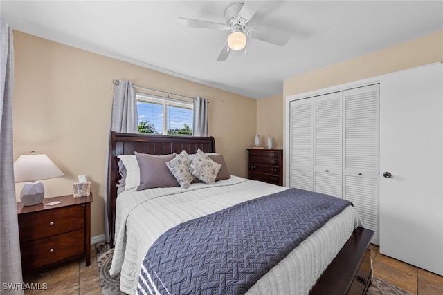 bedroom with a closet and ceiling fan