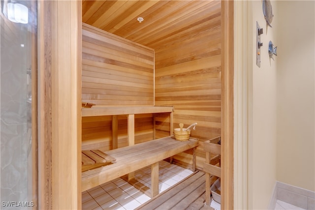 view of sauna featuring tile patterned floors