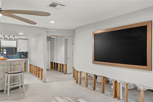 435 Donora Blvd, Fort Myers Beach, FL 33931 - unfurnished living room featuring visible vents, recessed lighting, ceiling fan, and concrete flooring