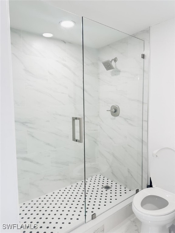 bathroom with toilet and walk in shower