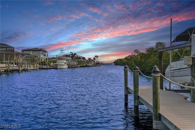 dock area with a water view