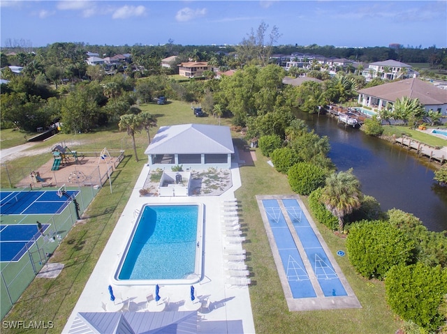 bird's eye view featuring a water view