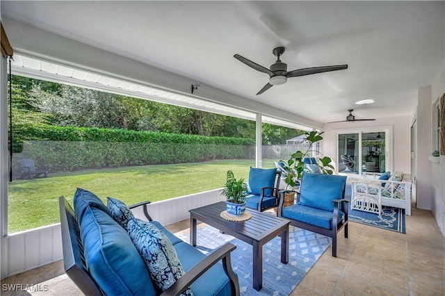 view of patio / terrace featuring an outdoor hangout area and ceiling fan