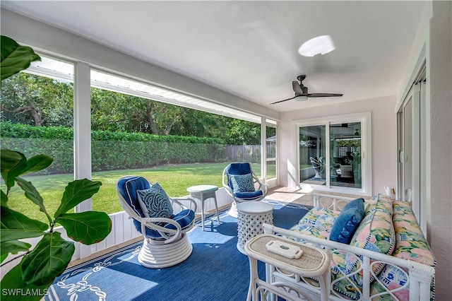 view of patio featuring ceiling fan