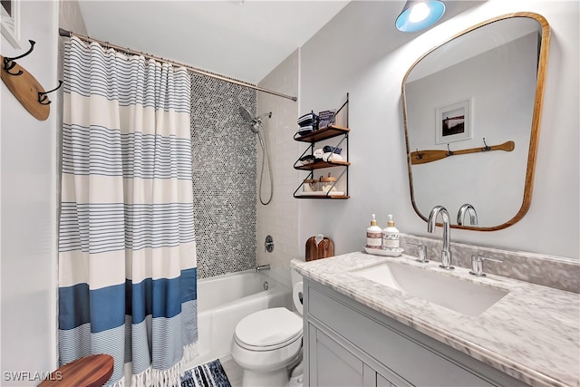 full bathroom featuring vanity, toilet, shower / bath combo, and tile patterned flooring