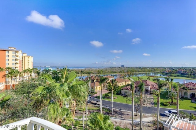 balcony featuring a water view