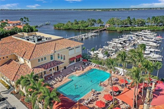 aerial view with a water view