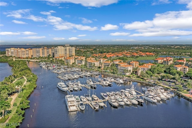 aerial view featuring a water view