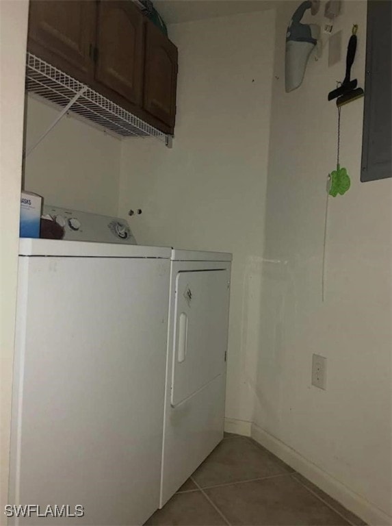 washroom featuring tile patterned floors, electric panel, and washer and clothes dryer