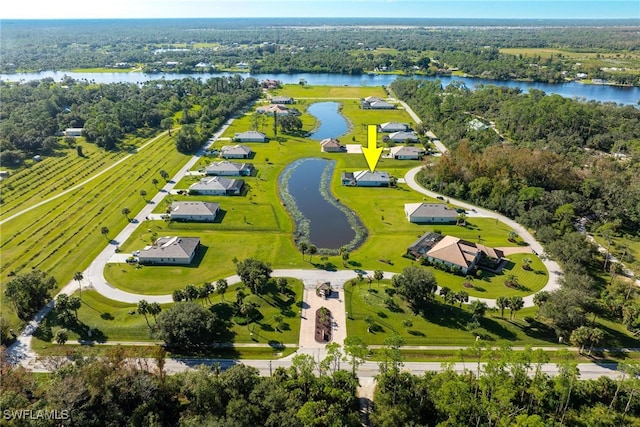 aerial view featuring a water view