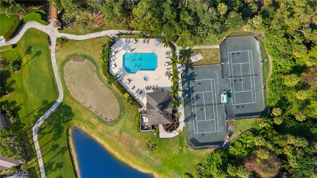 aerial view with a water view