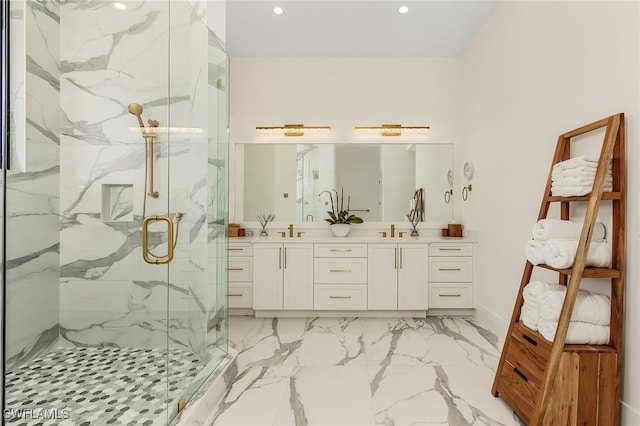 bathroom with vanity and walk in shower