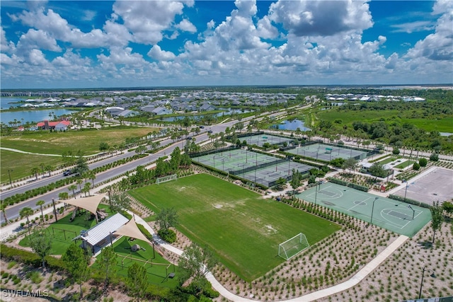 aerial view with a water view