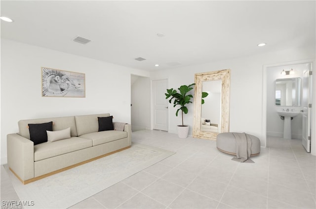 tiled living room with sink